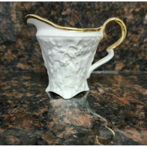 Vintage 1930s Royal Stafford Old English Oak Fine Bone China Creamer White Gold